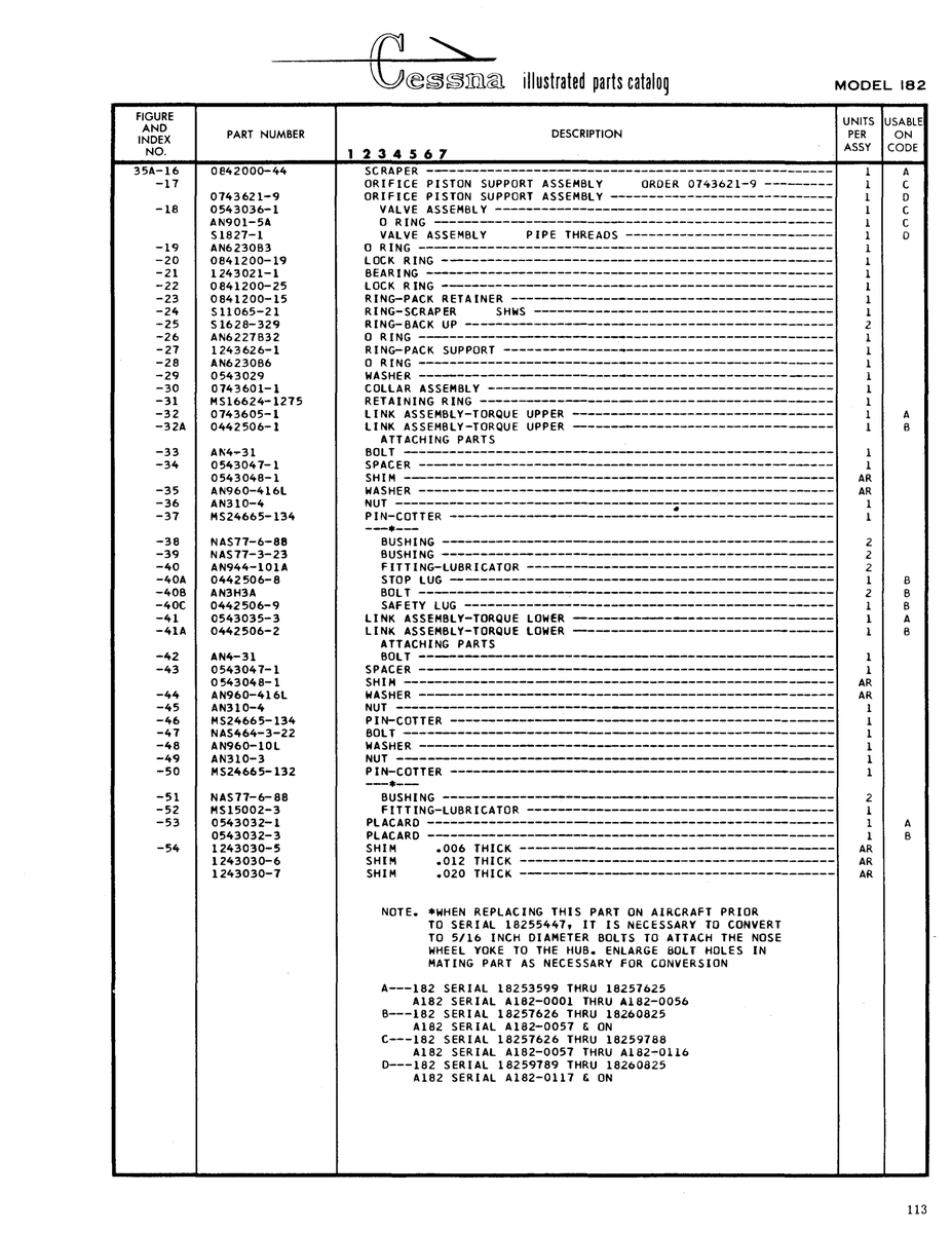 Aviation Part Sl1065-21 for Cessna 182 Skylane Aircraft