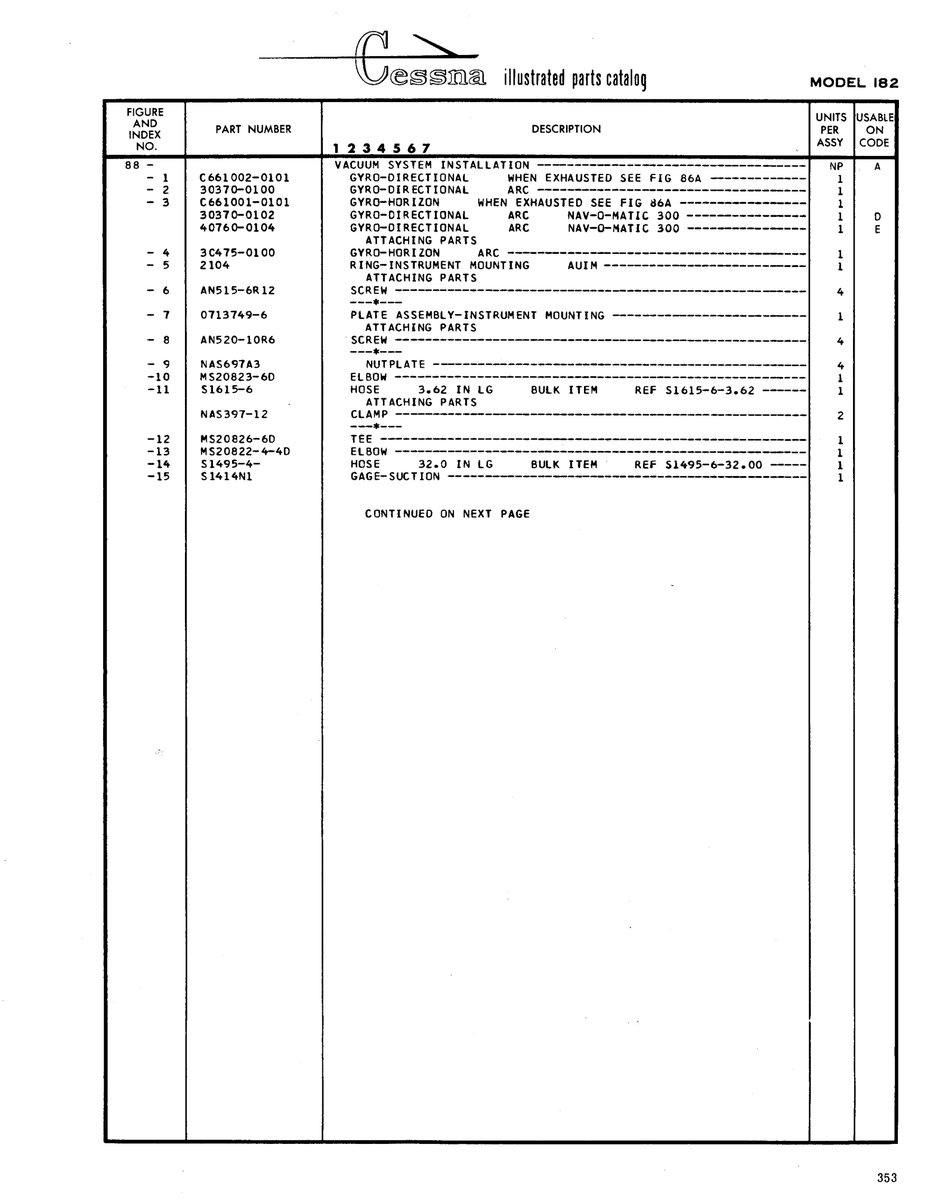 Aviation Part 30370-0102 for Cessna 182 Skylane Aircraft