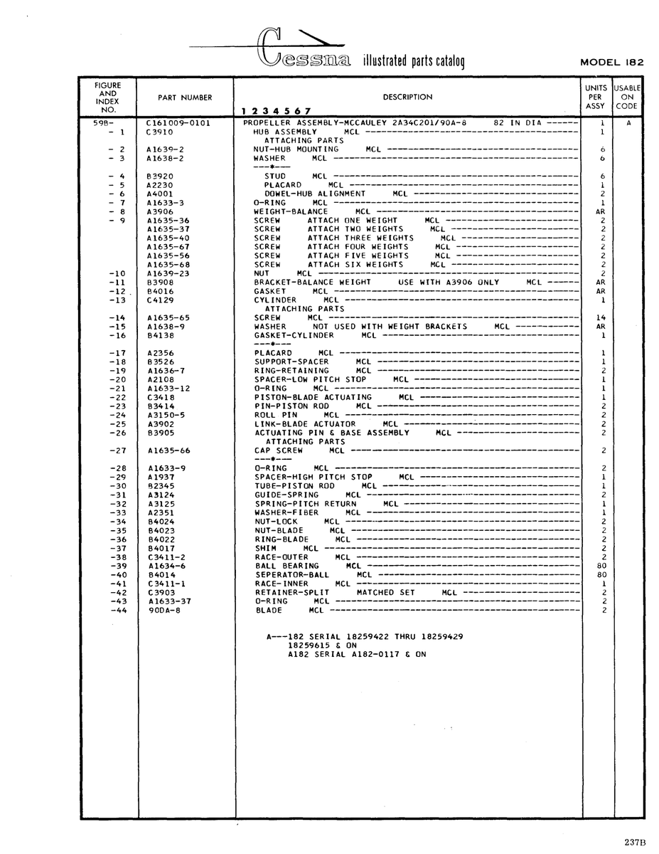 Aviation Part Al633-37 for Cessna 182 Skylane Aircraft