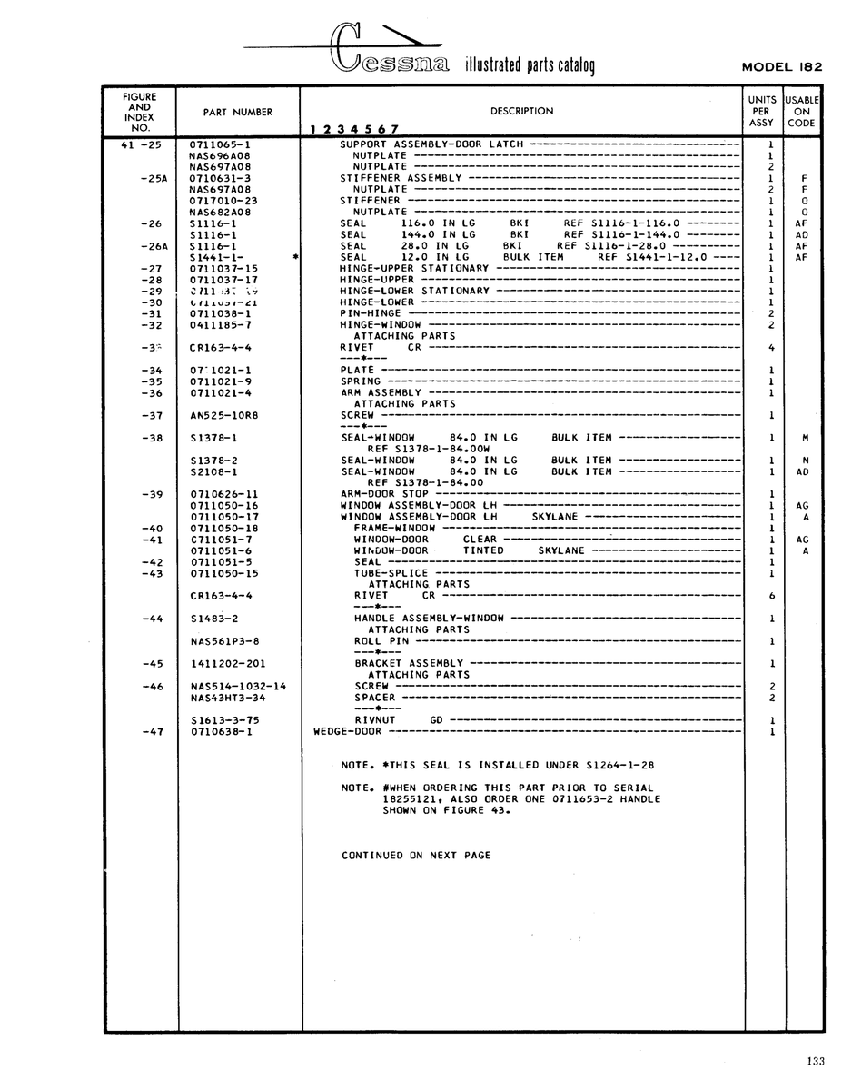 Aviation Part C711051-7 for Cessna 182 Skylane Aircraft