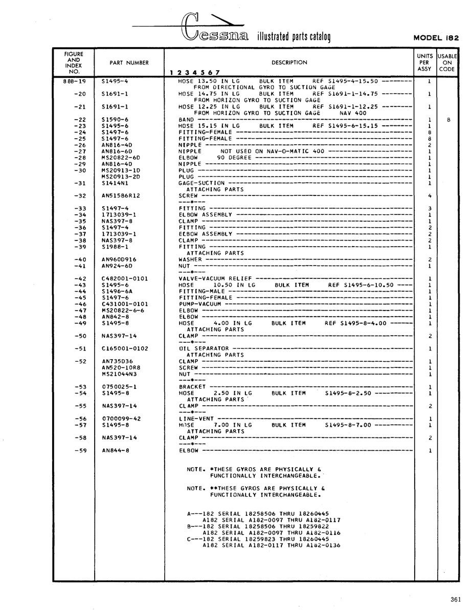 Aviation Part 51497-6 for Cessna 182 Skylane Aircraft