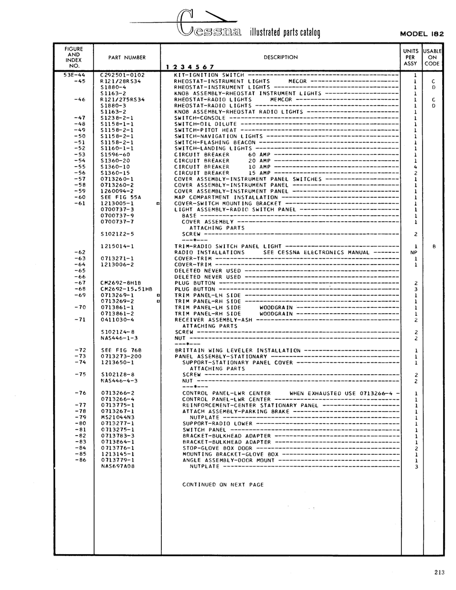 Aviation Part Sl158-2-l for Cessna 182 Skylane Aircraft