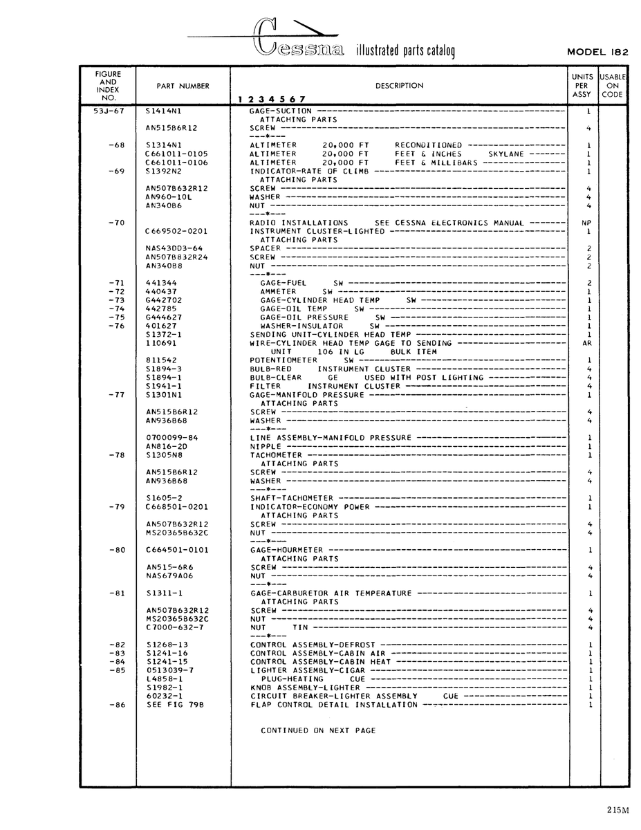 Aviation Part C6610ll-0106 for Cessna 182 Skylane Aircraft