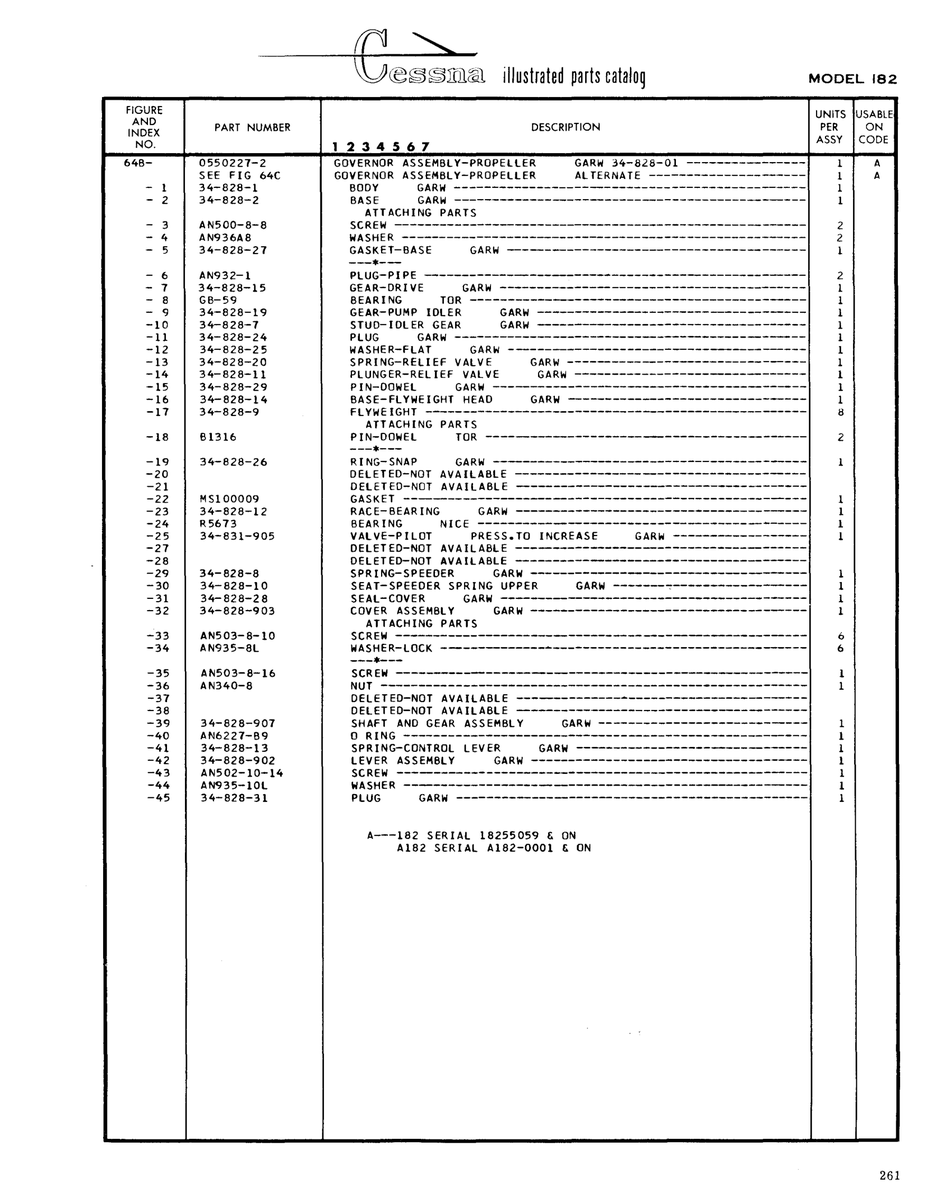 Aviation Part 34-828-25 for Cessna 182 Skylane Aircraft