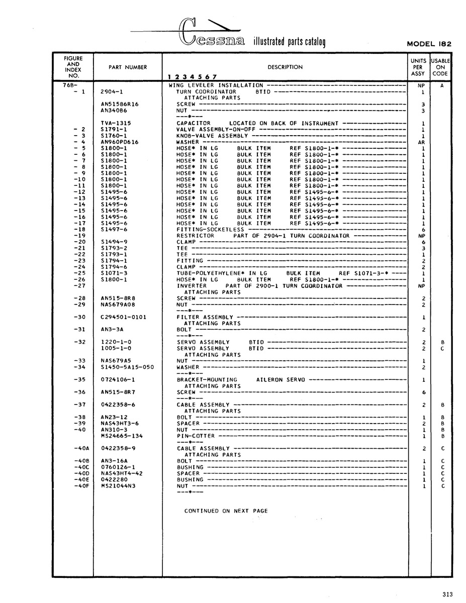 Aviation Part 51800-1 for Cessna 182 Skylane Aircraft