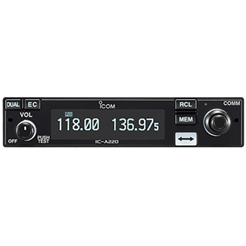 VHF Airband Transceiver/Panel mount, 12-24 Vdc, Oled display, includes mounting tray, install kit. IC-A220