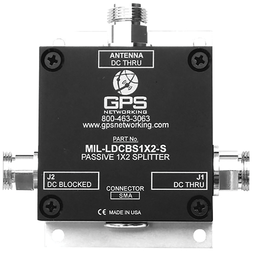 GPS Splitter/With Sma connector. Passive, one input, two output. Mil Spec. MIL-LDCBS1X2-SMA