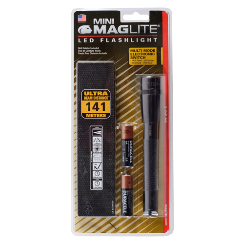 Mini Mag-Lite LED Flashlight/Gray, includes: flashlight, polypropylene holster and 2 Aa alkaline batteries. 153-000-072