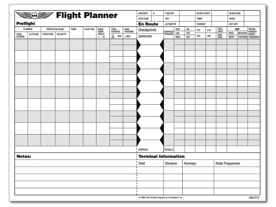 Asa Flight Planner Pad ASA-FP-3