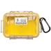 1010 Micro Case/Clear case with yellow liner, Includes: Rubber Liner, Stainless Steel Hardware and Carabiner, Interior Dimensions: 4.37 x 2.87 x 1.68, Exterior Dimensions: 5 7/16 x 4 1/6 x 2 1/8, Water Resistant, Crushproof, and Dust Proof