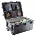 Pelican Transport Case/Tan, no foam, Interior Dimensions: 27.70 x 20.98 x 15.50, Exterior Dimensions: 31.28 x 24.21 x 17.48, retractable extension handle, automatic pressure equalization valve, 3-level pick n' pluck with convoluted lid foam, watertight, c