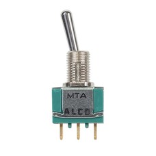Toggle Switch/3PDT (3 pole-double throw), On-Off-On, through hole mount, solder pin, gold flash over silver plating. 3-1437558-7