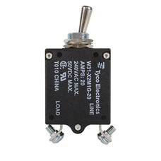 W31X2M1G-20 Circuit Breaker/20 Amp, AC: 240V, DC: 50V, 50 Vdc, panel mount, 1 pole, toggle actuator, silver, screw termination. Height: 35.15 mm Length: 40.64 mm Width: 17.53 mm 3-1393247-5
