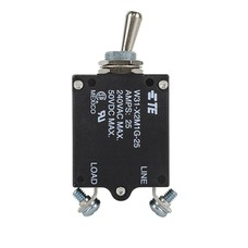 W31X2M1G-25 Circuit Breaker/25 Amp, AC: 240V, DC: 50V, 50 Vdc, panel mount, 1 pole, toggle actuator, silver, screw termination. Height: 35.15 mm Length: 40.64 mm Width: 17.53 mm 3-1393247-6