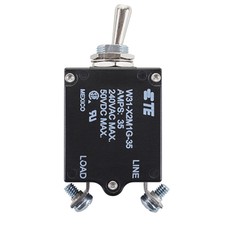 W31X2M1G-35 Circuit Breaker/35 Amp, AC: 240V, DC: 50V, 50 Vdc, panel mount, 1 pole, toggle actuator, silver, screw termination. Height: 35.15 mm Length: 40.64 mm Width: 17.53 mm 3-1393247-9