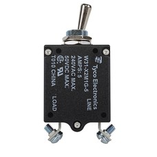 W31X2M1G-5/5 Amp Circuit Breaker/5 Amp, AC: 240V, DC: 50V, 50 Vdc, panel mount, 1 pole, toggle actuator, silver, screw termination. Height: 35.15 mm Length: 40.64 mm Width: 17.53 mm 4-1393247-2